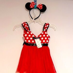 Little girl red Minnie polka dot satin top tulle skirt dress 2T with ears NWT
